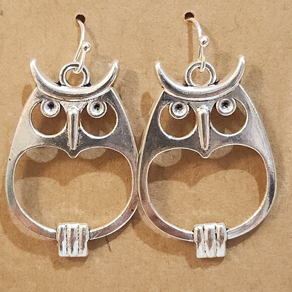 Bright Silver Owl Earrings - Picture 3 of 5